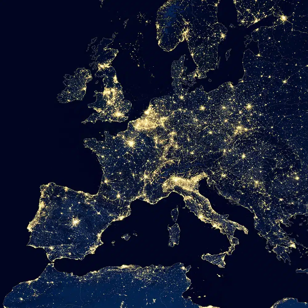Aerial view of Europe, showing the geographical scope of the Tarchon interconnector project.
